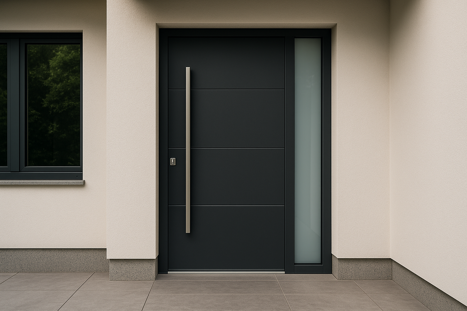 Porte d’entrée en aluminium haut de gamme installée par SMB Structure
